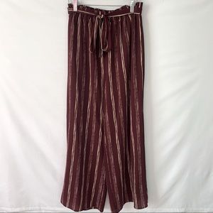 Burgundy Wide Leg Paper Bag Wrap Pant